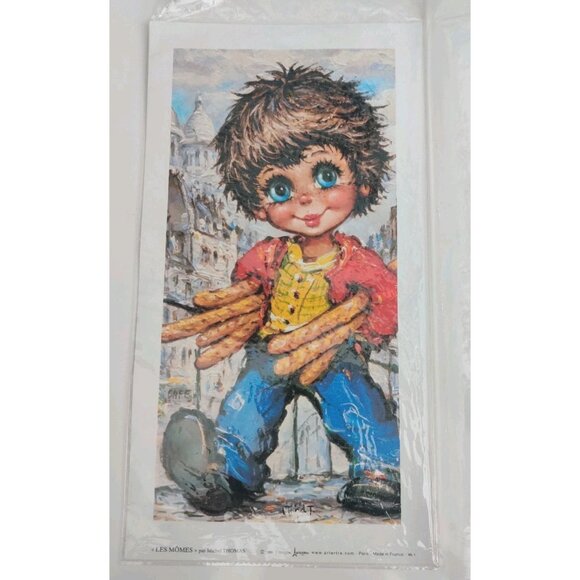Vtg Retro 80s French Mid Century Big Eyed Paris Boy Girl Art Print Michel Thomas - Picture 3 of 16